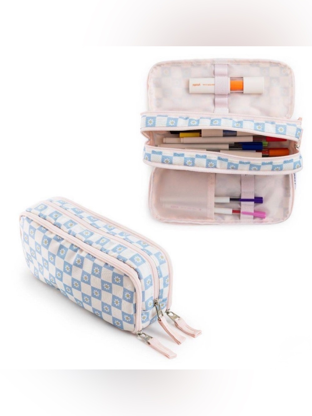 Yoobi Triple Zip Pouch - Pale Blue Daisy
Checker